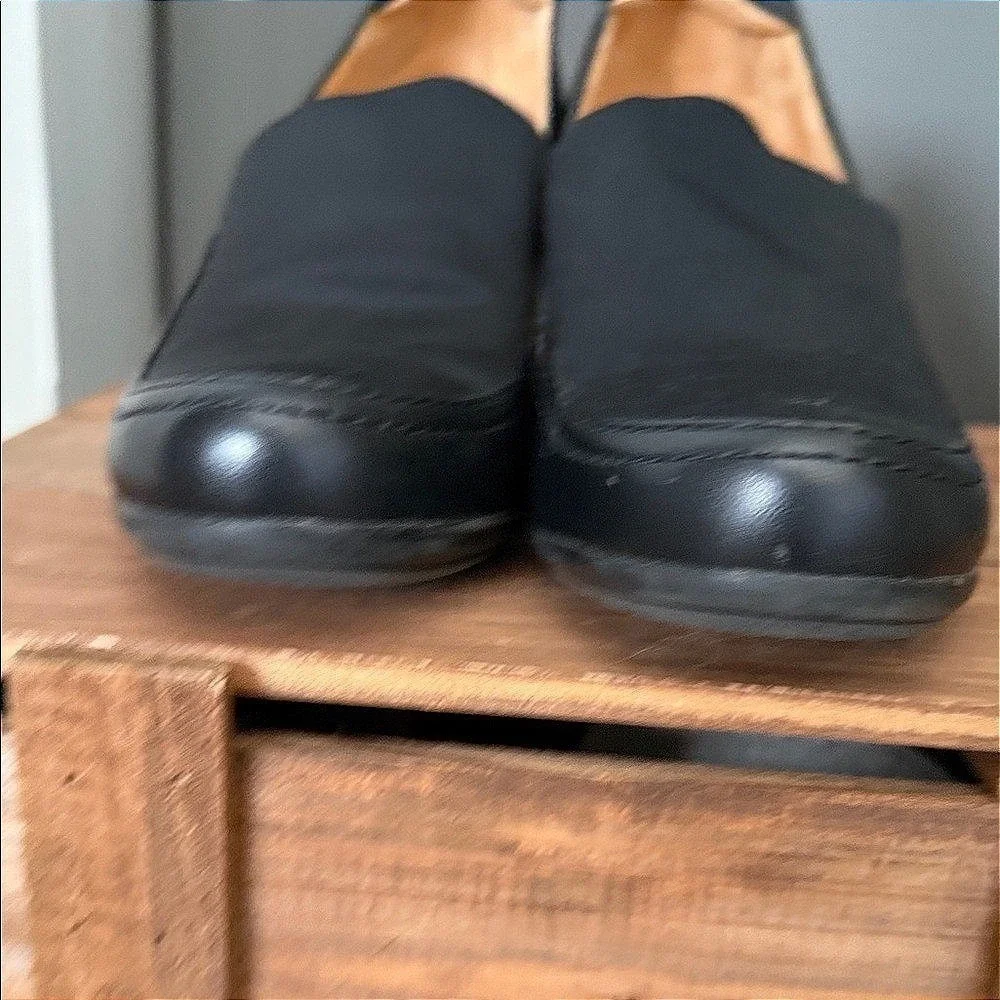 Naturalizer Womens Black Leather Fabric Slip On Block Heel Pumps‎ Shoes Comfort
